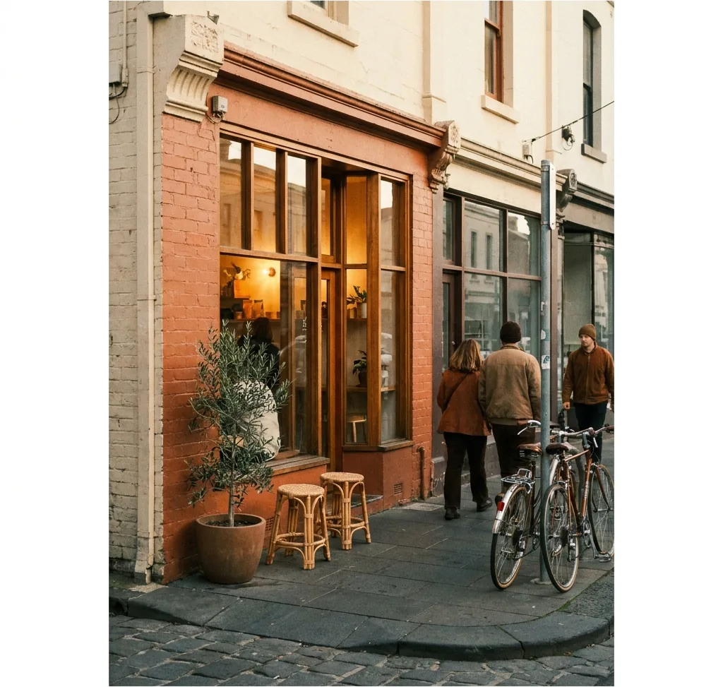 The warm terracotta shopfront of Fenn & Co on a Fitzroy corner