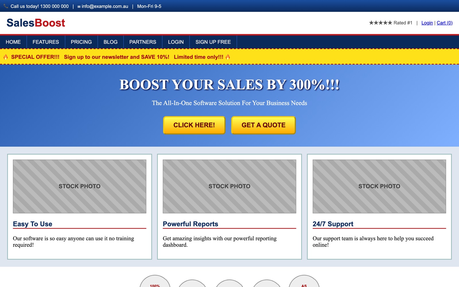 A typical templated website · busy, generic, dated