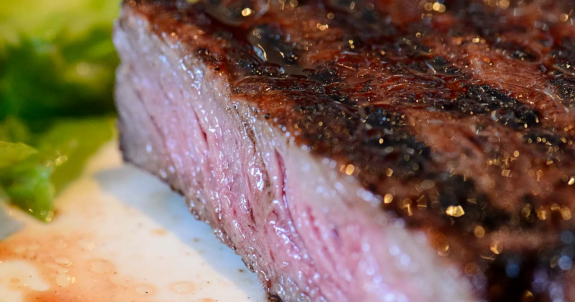 Cut scotch fillet, pink at the centre